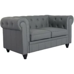 Grand Canapé 2 Places Chesterfield Gris -VIDAXL || Songmics Soldes 15817685 2