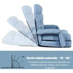 COSTWAY Fauteuil Convertible, Chauffeuse Convertible 1 Place En Tissu Gris Avec Oreiller,5 Positions Disponibles Bleu -VIDAXL || Songmics Soldes 15881853 3