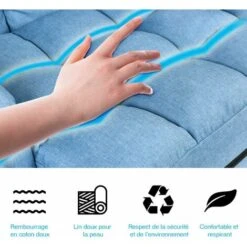 COSTWAY Fauteuil Convertible, Chauffeuse Convertible 1 Place En Tissu Gris Avec Oreiller,5 Positions Disponibles Bleu -VIDAXL || Songmics Soldes 15881853 4