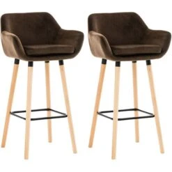 Lot De 2 Tabourets De Bar Grant En Velours Marron