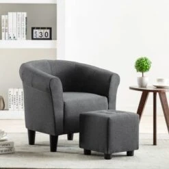 Fauteuil Et Tabouret Gris Foncé Tissu VidaXL -VIDAXL || Songmics Soldes 16334922 2