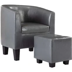 Fauteuil Avec Repose-pied Gris Similicuir VidaXL