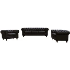 Canapé Fixe Chesterfield Aliza - 204 X 80 X 58 Cm - 3 Places - Marron -VIDAXL || Songmics Soldes 1732177 4