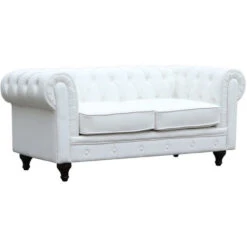 Canapé Fixe Chesterfield Aliza - 157 X 82 X 70 Cm - 2 Places - Blanc