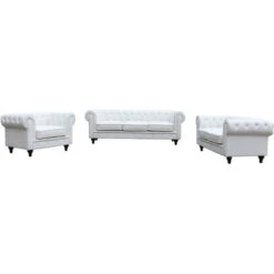 Canapé Fixe Chesterfield Aliza - 157 X 82 X 70 Cm - 2 Places - Blanc -VIDAXL || Songmics Soldes 1732181 4