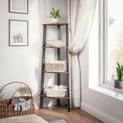 Meerveil Étagère D'Angle Vintage, Meuble De Rangement Pour Bureau à 4 étages, Bibliothèque D'Angle, Pour La Maison, Le Salon, La Chambre, Le Balcon, Vintage Et Noir -VIDAXL || Songmics Soldes 17699697 2