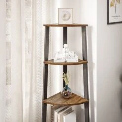 Meerveil Étagère D'Angle Vintage, Meuble De Rangement Pour Bureau à 4 étages, Bibliothèque D'Angle, Pour La Maison, Le Salon, La Chambre, Le Balcon, Vintage Et Noir -VIDAXL || Songmics Soldes 17699697 3