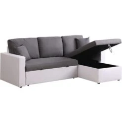 Canapé D'angle Convertible/ Réversible Avec Coffre Alain - 221 X 145 X 85 Cm - 3 Places - Gris / Blanc