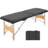 HOMCOM Table De Massage Pliante Lit Table De Beauté 2 Zones Portable Sac De Tranport Inclus Hauteur Réglable Dim. 186L X 60l X 58-81H Cm Bois Massif Revêtement Synthétique Noir -VIDAXL || Songmics Soldes 18079582 1