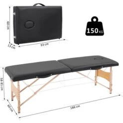 HOMCOM Table De Massage Pliante Lit Table De Beauté 2 Zones Portable Sac De Tranport Inclus Hauteur Réglable Dim. 186L X 60l X 58-81H Cm Bois Massif Revêtement Synthétique Noir -VIDAXL || Songmics Soldes 18079582 3