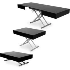 CIARA - Table Basse Laquée Noir Relevable Extensible