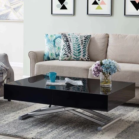 CIARA - Table Basse Laquée Noir Relevable Extensible 5 CIARA - Table Basse Laquée Noir Relevable Extensible – Image 3