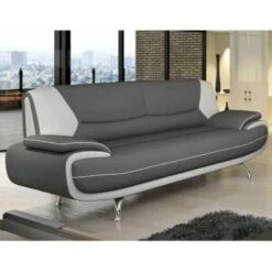MUZA - Canapé Design 3 Places En Simili Cuir Gris Et Blanc -VIDAXL || Songmics Soldes 18397064 3