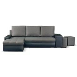 Canapé Angle Convertible Simon Noir / Gris + 2 Poufs -VIDAXL || Songmics Soldes 18442945 3