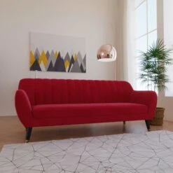 LOUISE - Canapé 3 Places Velours Rouge