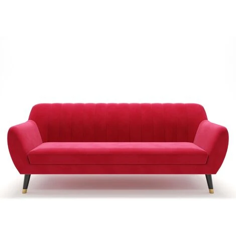 LOUISE - Canapé 3 Places Velours Rouge 5 LOUISE - Canapé 3 Places Velours Rouge – Image 3