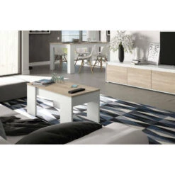 Dmora Table à Café Oceanside, Table Basse Avec Plateau Relevable, Table Basse Pour Le Salon, Cm 100x50h45/56, Blanc Et Chêne, Avec Emballage Renforcé