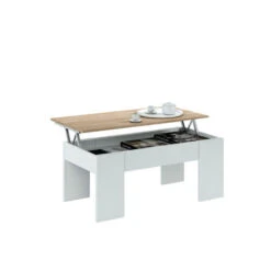 Dmora Table à Café Oceanside, Table Basse Avec Plateau Relevable, Table Basse Pour Le Salon, Cm 100x50h45/56, Blanc Et Chêne, Avec Emballage Renforcé -VIDAXL || Songmics Soldes 18699148 4
