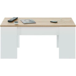 Dmora Table à Café Oceanside, Table Basse Avec Plateau Relevable, Table Basse Pour Le Salon, Cm 100x50h45/56, Blanc Et Chêne, Avec Emballage Renforcé -VIDAXL || Songmics Soldes 18699148 5