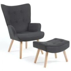 Fauteuil Scandinave IVAR Avec Repose Pieds Gris Anthracite