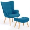 Fauteuil Scandinave IVAR Avec Repose Pieds Bleu Canard -VIDAXL || Songmics Soldes 18850727 1