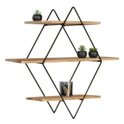 Etagère Murale Losange LILY 3 Niveaux Bois Et Métal Design Industriel -VIDAXL || Songmics Soldes 19156507 2