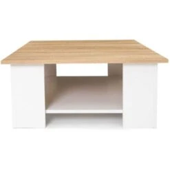 Table Basse Carrée ELI Blanche Plateau Façon Hêtre -VIDAXL || Songmics Soldes 19502276 3