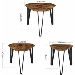 VASAGLE Tables Gigognes, Lot De 3, Tables D’appoint, Bouts De Canapé Pour Salon, Empilable, Robuste, Assemblage Facile, Structure En Acier, Style Industriel, Marron Rustique Et Noir Par SONGMICS LNT14 -VIDAXL || Songmics Soldes 19628892 3