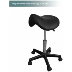 Tabouret Ergonomique, Selle De Cheval à Roulettes Réglable En Hauteur De 49.5 à 68 Cm Et Pivotable à 360° - Noir -VIDAXL || Songmics Soldes 19840420 4