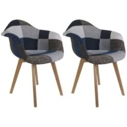 Fauteuil Patchwork Bleu Gris Home Deco Factory