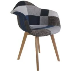 Fauteuil Patchwork Bleu Gris Home Deco Factory -VIDAXL || Songmics Soldes 20037389 4