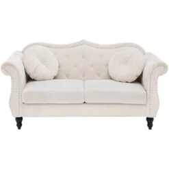 Canapé Type Chesterfield 2 Places En Velours Beige Pour Salon Au Style Vintage Et Glamour Beliani