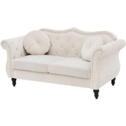 Canapé Type Chesterfield 2 Places En Velours Beige Pour Salon Au Style Vintage Et Glamour Beliani -VIDAXL || Songmics Soldes 20054233 4