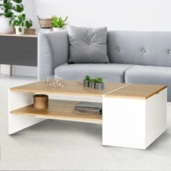 Table Basse Bar Contemporaine IZIA Avec Coffre Blanc Et Bois -VIDAXL || Songmics Soldes 20054860 4