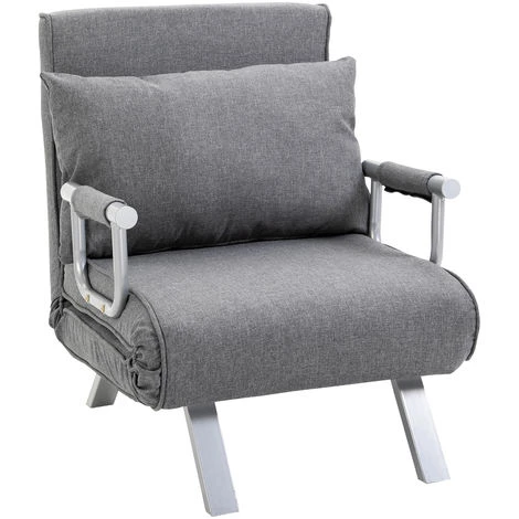 HOMCOM Fauteuil Chauffeuse Canapé-lit Convertible 1 Place Déhoussable Grand Confort Coussin Pieds Accoudoirs Métal Lin Gris Clair 3 HOMCOM Fauteuil Chauffeuse Canapé-lit Convertible 1 Place Déhoussable Grand Confort Coussin Pieds Accoudoirs Métal Lin Gris Clair