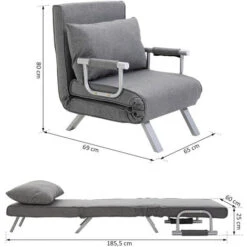 HOMCOM Fauteuil Chauffeuse Canapé-lit Convertible 1 Place Déhoussable Grand Confort Coussin Pieds Accoudoirs Métal Lin Gris Clair 9 HOMCOM Fauteuil Chauffeuse Canapé-lit Convertible 1 Place Déhoussable Grand Confort Coussin Pieds Accoudoirs Métal Lin Gris Clair -VIDAXL || Songmics Soldes 20209095 3