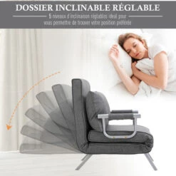 HOMCOM Fauteuil Chauffeuse Canapé-lit Convertible 1 Place Déhoussable Grand Confort Coussin Pieds Accoudoirs Métal Lin Gris Clair 10 HOMCOM Fauteuil Chauffeuse Canapé-lit Convertible 1 Place Déhoussable Grand Confort Coussin Pieds Accoudoirs Métal Lin Gris Clair -VIDAXL || Songmics Soldes 20209095 4
