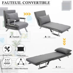 HOMCOM Fauteuil Chauffeuse Canapé-lit Convertible 1 Place Déhoussable Grand Confort Coussin Pieds Accoudoirs Métal Lin Gris Clair 11 HOMCOM Fauteuil Chauffeuse Canapé-lit Convertible 1 Place Déhoussable Grand Confort Coussin Pieds Accoudoirs Métal Lin Gris Clair -VIDAXL || Songmics Soldes 20209095 5