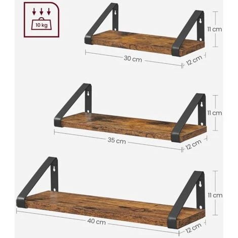 VASAGLE Étagère Murale, Étagère Flottante, Style Industriel, 3 Niveaux, Support Mural Stable, Pour Salon, Salle De Bain, Cuisine, Brun Rustique Par SONGMICS LWS33BX 4 VASAGLE Étagère Murale, Étagère Flottante, Style Industriel, 3 Niveaux, Support Mural Stable, Pour Salon, Salle De Bain, Cuisine, Brun Rustique Par SONGMICS LWS33BX – Image 2