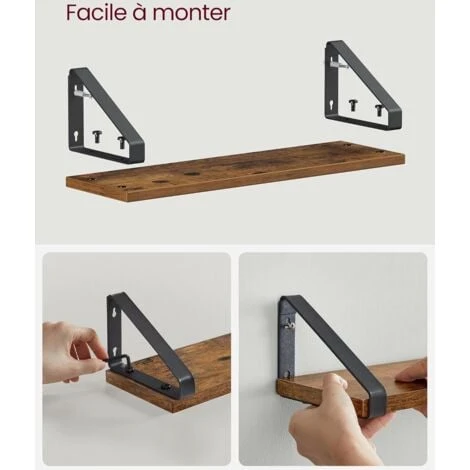 VASAGLE Étagère Murale, Étagère Flottante, Style Industriel, 3 Niveaux, Support Mural Stable, Pour Salon, Salle De Bain, Cuisine, Brun Rustique Par SONGMICS LWS33BX 7 VASAGLE Étagère Murale, Étagère Flottante, Style Industriel, 3 Niveaux, Support Mural Stable, Pour Salon, Salle De Bain, Cuisine, Brun Rustique Par SONGMICS LWS33BX – Image 5