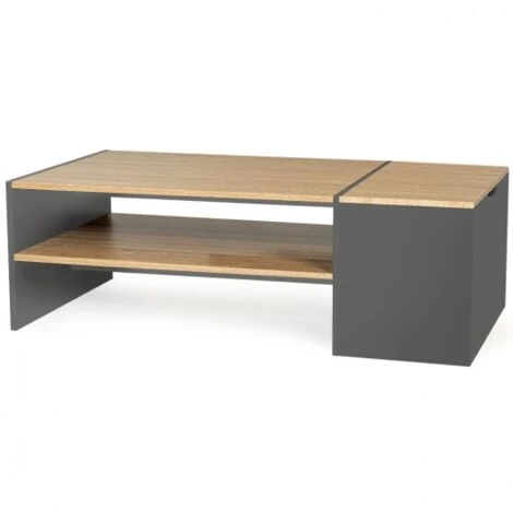 Table Basse Bar Contemporaine IZIA Avec Coffre Gris Et Bois 6 Table Basse Bar Contemporaine IZIA Avec Coffre Gris Et Bois â Image 4