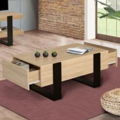 Table Basse PHOENIX Avec Tiroirs 100 CM Bois Et Noir -VIDAXL || Songmics Soldes 20902016 2