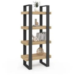 Etagère 4 Niveaux PHOENIX Bois Et Noir