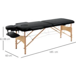 HOMCOM Table De Massage Pliante Lit Table De Beauté 2 Zones Portable Sac De Tranport Inclus Hauteur Réglable Dim. 185L X 60l X 61-88H Cm Bois Massif Revêtement Synthétique Noir -VIDAXL || Songmics Soldes 2200628 3