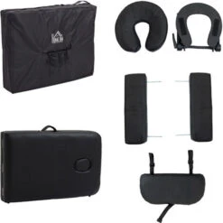 HOMCOM Table De Massage Pliante Lit Table De Beauté 2 Zones Portable Sac De Tranport Inclus Hauteur Réglable Dim. 185L X 60l X 61-88H Cm Bois Massif Revêtement Synthétique Noir -VIDAXL || Songmics Soldes 2200628 5