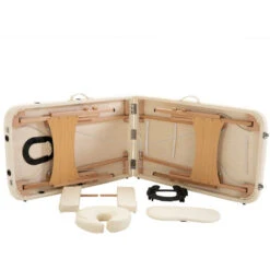 HOMCOM Table De Massage Pliante Lit Table De Beauté 2 Zones Portable Sac De Tranport Inclus Hauteur Réglable Dim. 182L X 60l X 61-87H Cm Bois Massif Revêtement Synthétique Crème -VIDAXL || Songmics Soldes 2200629 5