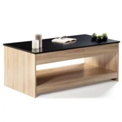 Table Basse Plateau Relevable SOA Bois Imitation Hêtre Plateau Noir -VIDAXL || Songmics Soldes 23001907 4