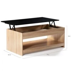 Table Basse Plateau Relevable SOA Bois Imitation Hêtre Plateau Noir -VIDAXL || Songmics Soldes 23001907 5