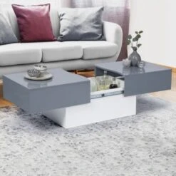 Table Basse Bar Coulissante MARTA Bois Blanc Et Gris -VIDAXL || Songmics Soldes 23130951 2