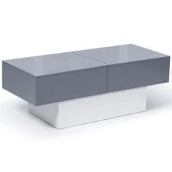 Table Basse Bar Coulissante MARTA Bois Blanc Et Gris -VIDAXL || Songmics Soldes 23130951 4